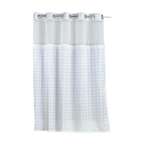 Hang2it Cortina de Ducha Vision Check, Poliéster, Ventana, Forro Extraíble Extraíble, 72x77, Blanco